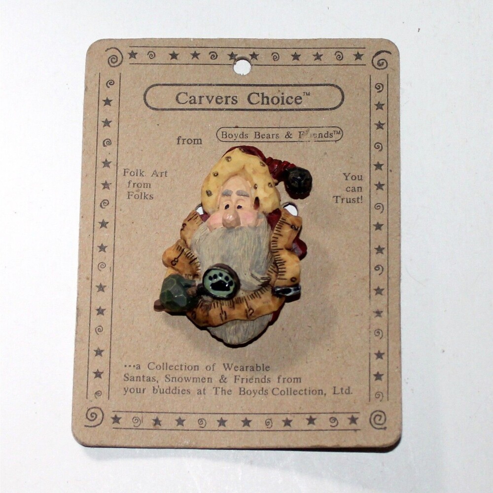 Vintage Boyds Bears Santa pin brooch 1998 Carvers Choice NEW